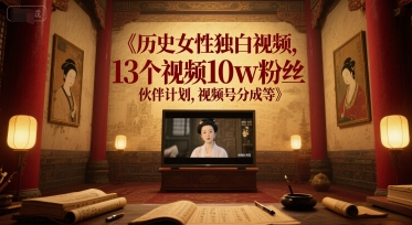 历史女性独白视频，13个视频10w粉丝，伙伴计划，视频号分成等-知芽创业社