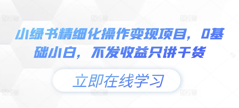 小绿书精细化操作变现项目，0基础小白，不发收益只讲干货-知芽创业社