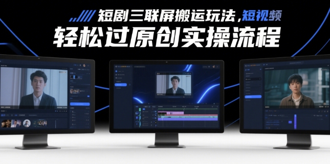 短剧三联屏搬运玩法，短剧搬运轻松过原创实操流程-知芽创业社