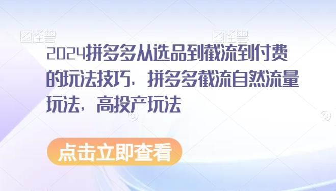2024拼多多从选品到截流到付费的玩法技巧，拼多多截流自然流量玩法，高投产玩法-知芽创业社