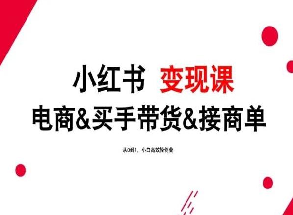 2024年最新小红书变现课，电商&买手带货&接商单，从0到1，小白高效轻创业-知芽创业社