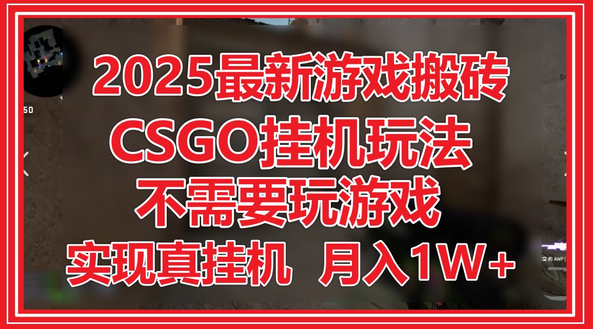 2025最新游戏搬砖，CSGO挂机，不需要玩游戏，实现真挂机，月入1W+-知芽创业社