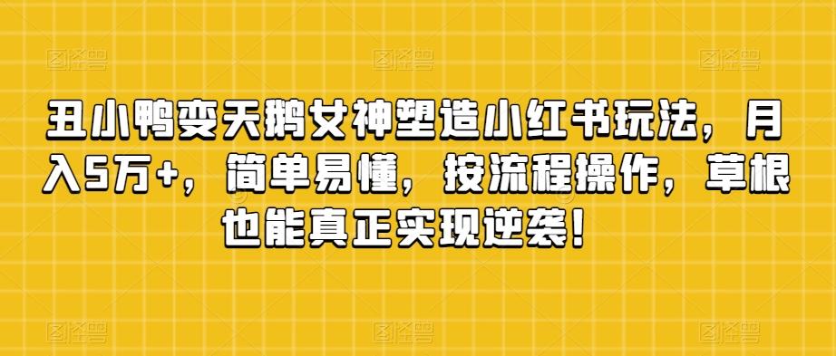 丑小鸭变天鹅女神塑造小红书玩法，月入5万+，简单易懂，按流程操作，草根也能真正实现逆袭！-知芽创业社