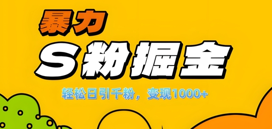单人单机日引千粉，变现1k+，S粉流量掘金计划攻略【揭秘】-知芽创业社