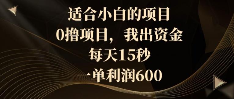 适合小白的项目，0撸项目，我出资金，每天15秒，一单利润600-知芽创业社