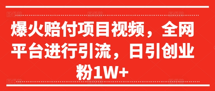 爆火赔付项目视频，全网平台进行引流，日引创业粉1W+【揭秘】-知芽创业社