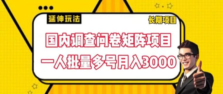 国内调查问卷矩阵项目，一人批量多号月入3000【揭秘】-知芽创业社