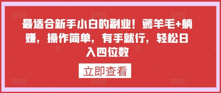 最适合新手小白的副业！薅羊毛+躺赚，操作简单，有手就行，轻松日入四位数【揭秘】-知芽创业社
