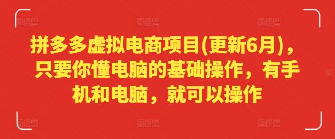 拼多多虚拟电商项目(更新6月)，只要你懂电脑的基础操作，有手机和电脑，就可以操作-知芽创业社
