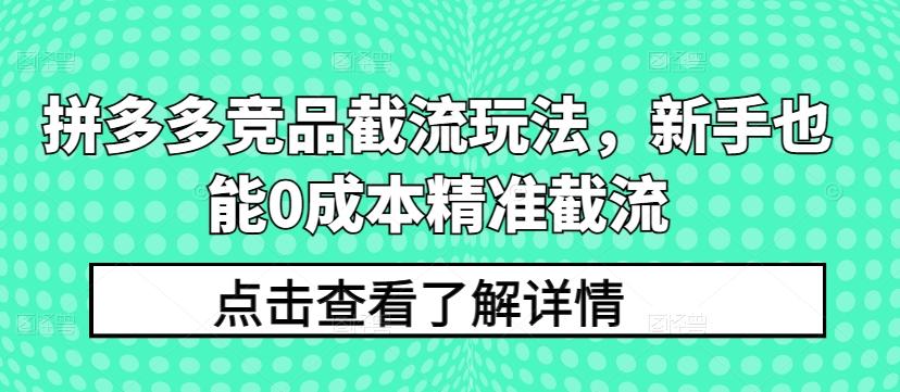 拼多多竞品截流玩法，新手也能0成本精准截流-知芽创业社
