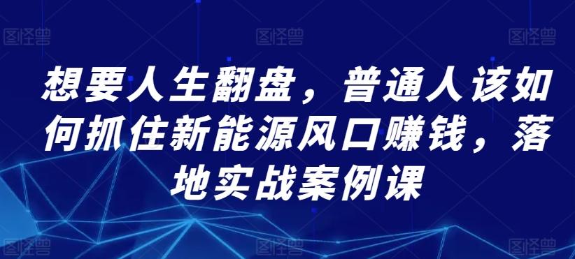 想要人生翻盘，普通人该如何抓住新能源风口赚钱，落地实战案例课-知芽创业社