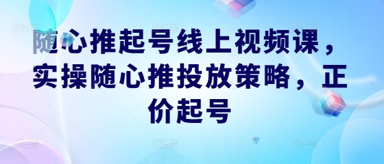 随心推起号线上视频课，实操随心推投放策略，正价起号-知芽创业社