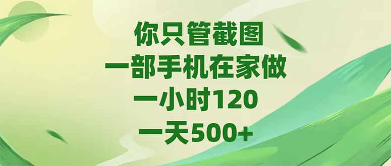 你只管截图,一部手机在家做,一小时120,-天500+-知芽创业社