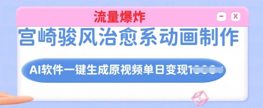 宫崎骏风治愈系动画制作，AI软件一键生成原创视频流量爆炸，单日变现多张，详细实操流程-知芽创业社