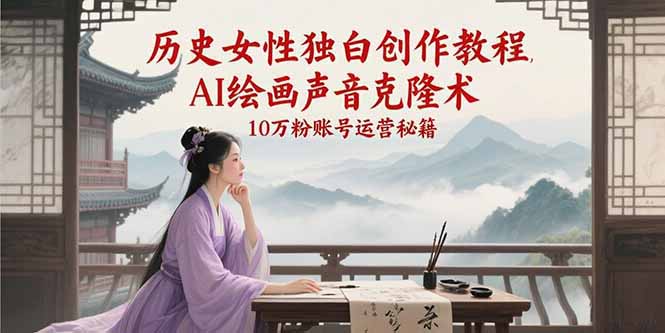 历史女性独白创作教程，AI绘画声音克隆术，10万粉账号运营秘籍-知芽创业社