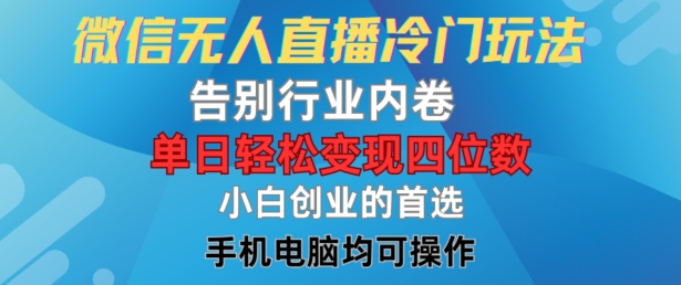 微信无人直播冷门玩法，告别行业内卷，单日轻松变现四位数，小白的创业首选【揭秘】-知芽创业社