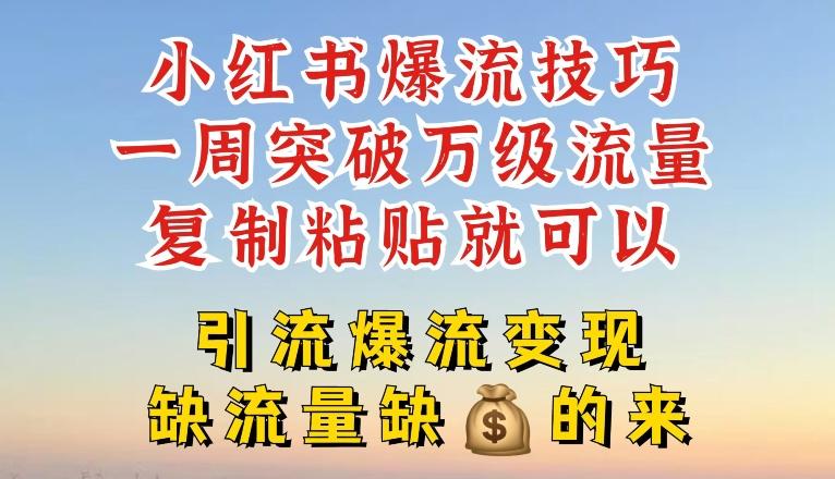 小红书爆流技巧，一周突破万级流量，复制粘贴就可以，引流爆流变现【揭秘】-知芽创业社