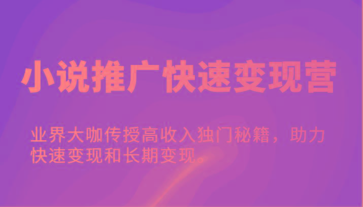 小说推广快速变现营-业界大咖传授高收入独门秘籍，助力快速变现和长期变现。-知芽创业社