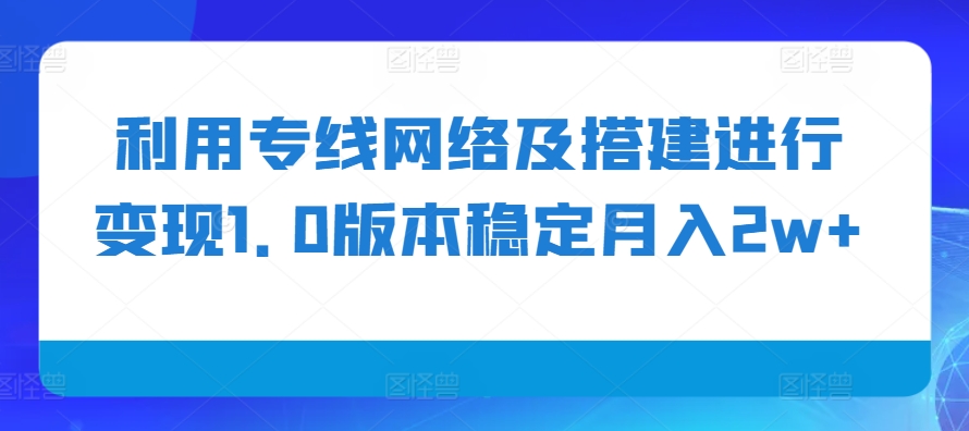 利用专线网络及搭建进行变现1.0版本稳定月入2w+【揭秘】-知芽创业社
