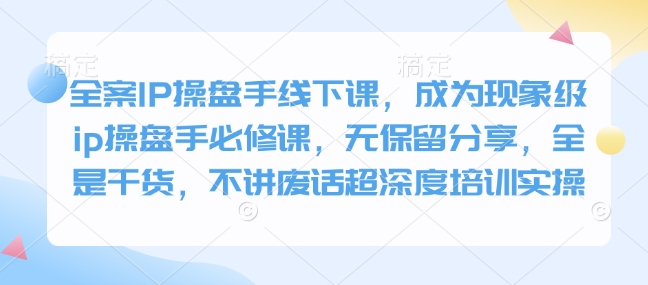 全案IP操盘手线下课，成为现象级ip操盘手必修课，无保留分享，全是干货，不讲废话超深度培训实操-知芽创业社