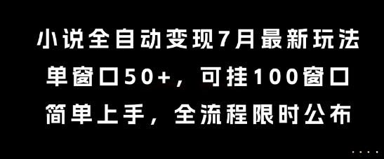 小说全自动变现7月玩法，单窗口50+，可挂100窗口，简单上手，全流程限时公布【揭秘】-知芽创业社