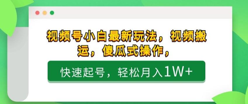 视频号小白最新玩法，视频搬运，傻瓜式操作，快速起号，轻松月入1W+-知芽创业社