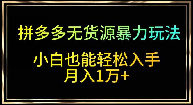 拼多多无货源暴力玩法，全程干货，小白也能轻松入手，月入1万+【揭秘】-知芽创业社