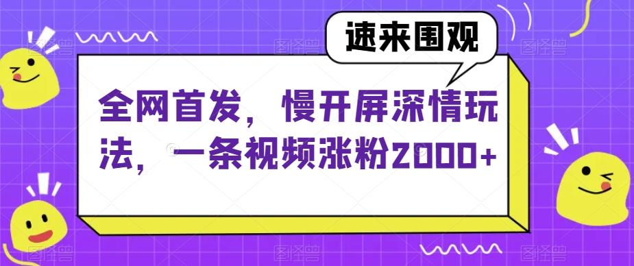 全网首发，慢开屏深情玩法，一条视频涨粉2000+【揭秘】-知芽创业社