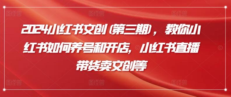 2024小红书文创(第三期)，教你小红书如何养号和开店，小红书直播带货卖文创等-知芽创业社