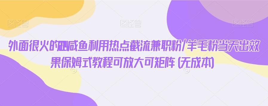 外面很火的2024咸鱼利用热点截流兼职粉/羊毛粉当天出效果保姆式教程可放大可矩阵(无成本)-知芽创业社