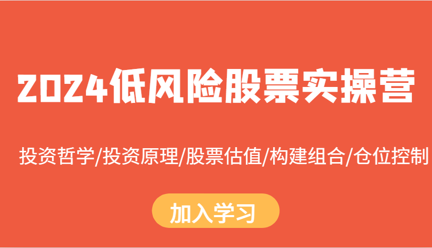 2024低风险股票实操营：投资哲学/投资原理/股票估值/构建组合/仓位控制-知芽创业社
