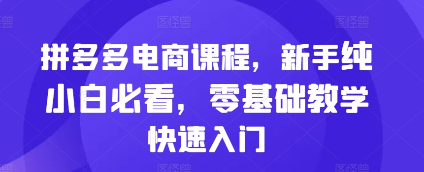 拼多多电商课程，新手纯小白必看，零基础教学快速入门-知芽创业社