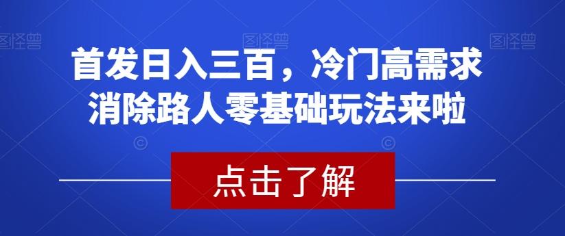 首发日入三百，冷门高需求消除路人零基础玩法来啦【揭秘】-知芽创业社