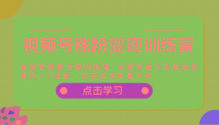 视频号涨粉变现训练营-实现微信生态私域运营的3个维度,达到变现的最大化-知芽创业社
