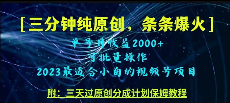 三分钟制作视频号纯原创，条条爆款，轻松月入过万【揭秘】-知芽创业社