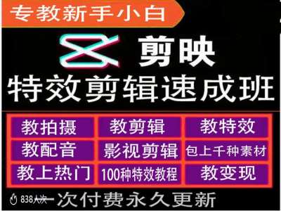剪映特效教程和运营变现教程，特效剪辑速成班，专教新手小白-知芽创业社