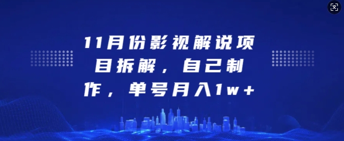 11月份影视解说项目拆解，自己制作，单号月入1w+【揭秘】-知芽创业社