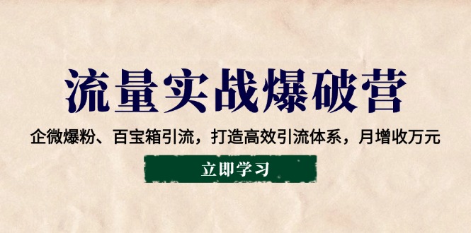 流量实战爆破营：企微爆粉、百宝箱引流，打造高效引流体系，月增收万元-知芽创业社