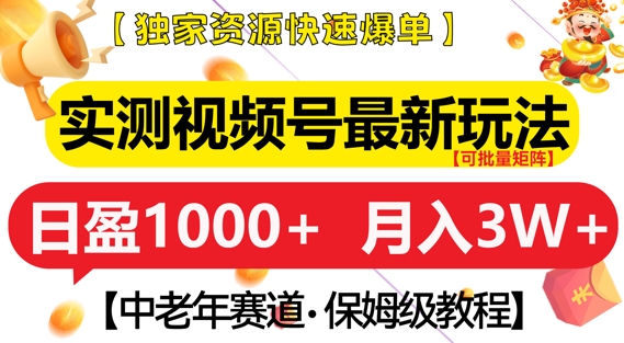 实测视频号最新玩法，中老年赛道，独家资源，月入过W+【揭秘】-知芽创业社