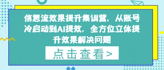 信息流效果提升集训营,从账号冷启动到AI提效,全方位立体提升效果解决问题-知芽创业社