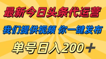 最新今日头条代运营，我们提供视频，你一键发布，单号日入200+【揭秘】-知芽创业社