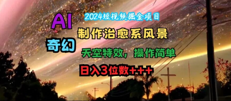 2024短视频掘金项目，AI制作治愈系风景，奇幻天空特效，操作简单，日入3位数【揭秘】-知芽创业社