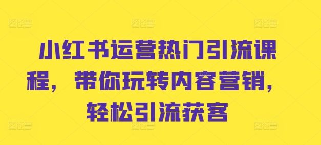 小红书运营热门引流课程，带你玩转内容营销，轻松引流获客-知芽创业社