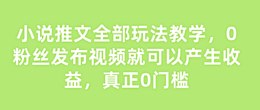 小说推文全部玩法教学，0粉丝发布视频就可以产生收益，真正0门槛-知芽创业社