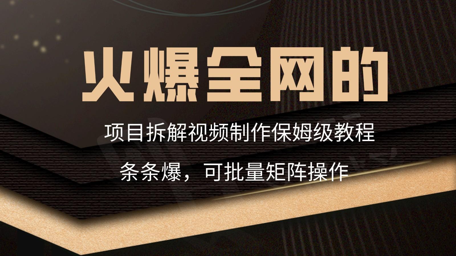 火爆全网的项目拆解类视频如何制作，条条爆，保姆级教程-知芽创业社