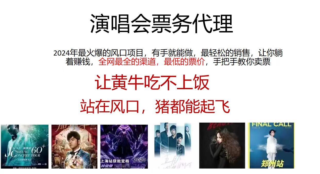 2024演唱会低价票务代理，全网最低的票价，手把手教你卖票，日入2000+-知芽创业社