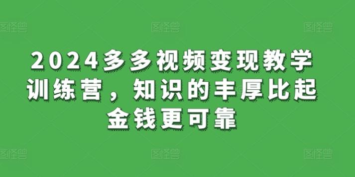 2024多多视频变现教学训练营，知识的丰厚比起金钱更可靠-知芽创业社