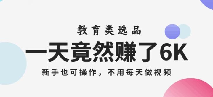 一天竟然赚了6000多，教育类选品，新手也可操作，更不用每天做短视频【揭秘】-知芽创业社