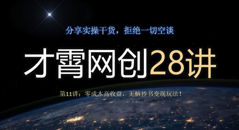 才霄网创28讲第11讲：零成本高收益，无脑抄书变现玩法！-知芽创业社