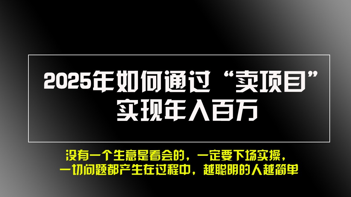 2025年如何通过“卖项目”实现年入百万-知芽创业社